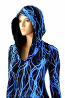 Neon Blue Lightning Hooded Catsuit - Coquetry Clothing