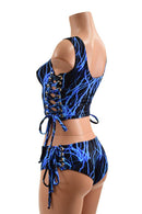 Neon Blue Lightning Lace Up Set - Coquetry Clothing