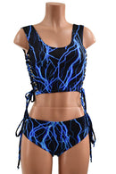 Neon Blue Lightning Lace Up Set - Coquetry Clothing