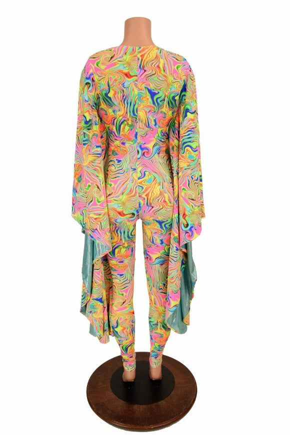 Neon Flux and Seafoam Batwing Catsuit - Coquetry Clothing