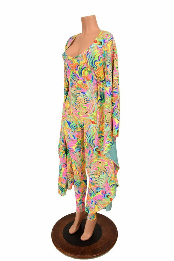 Neon Flux and Seafoam Batwing Catsuit - Coquetry Clothing