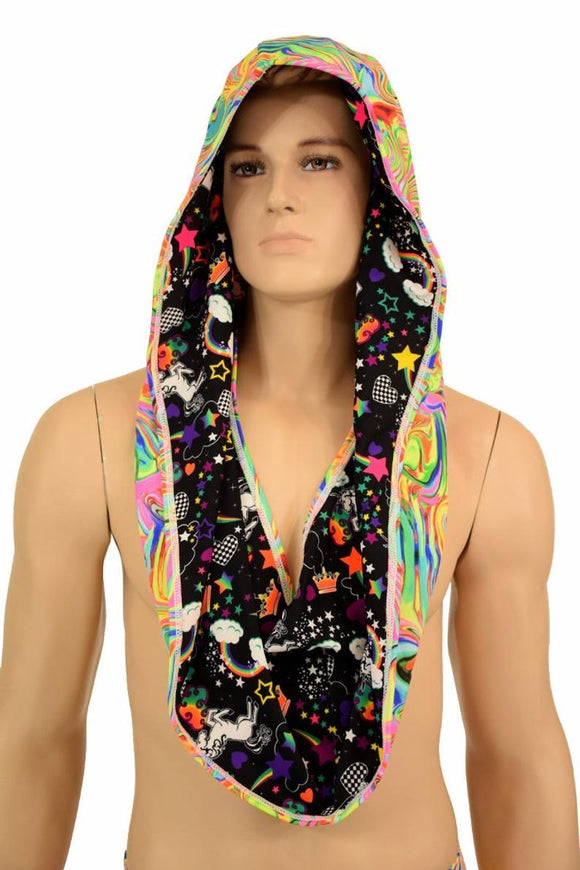 Neon Flux & Unicorns HUGE Reversible Festival hood - Coquetry Clothing