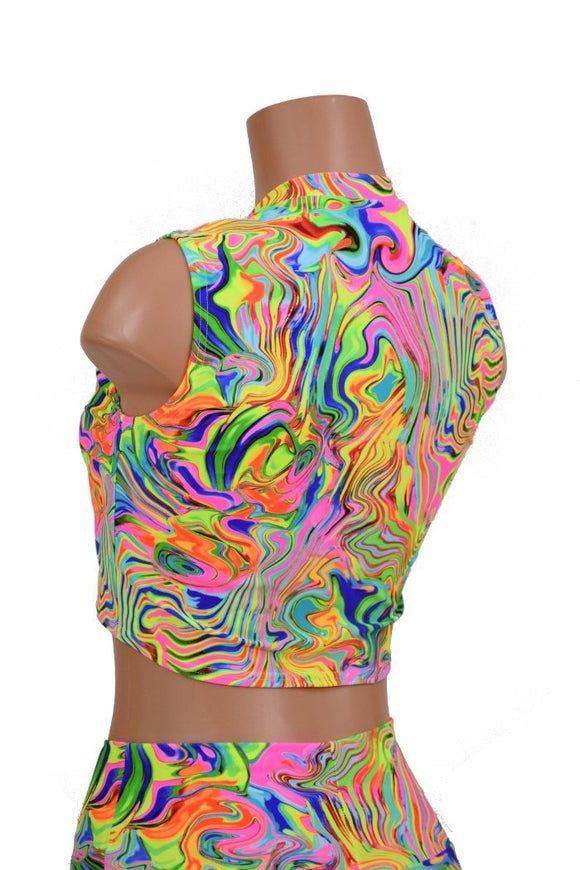 Neon Flux V Neck Crop Top - Coquetry Clothing