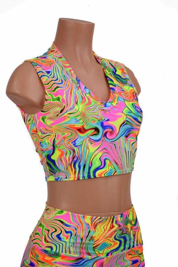 Neon Flux V Neck Crop Top - Coquetry Clothing