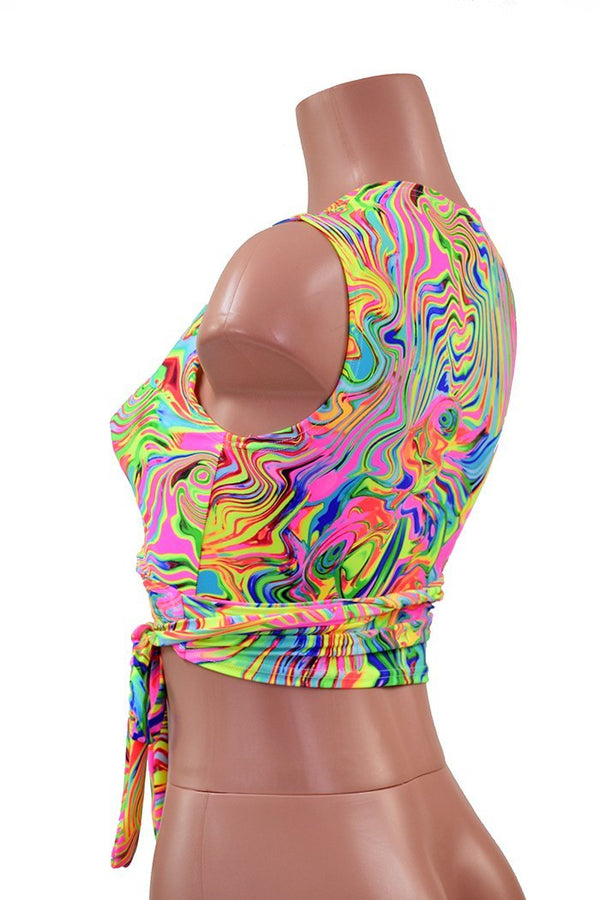 Medium Ready to Ship Neon Flux Wrap & Tie Top - 2