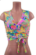 Medium Ready to Ship Neon Flux Wrap & Tie Top - 4