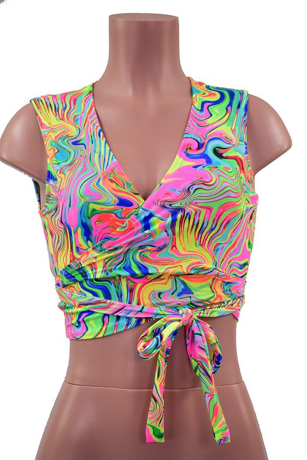 Medium Ready to Ship Neon Flux Wrap & Tie Top - 4