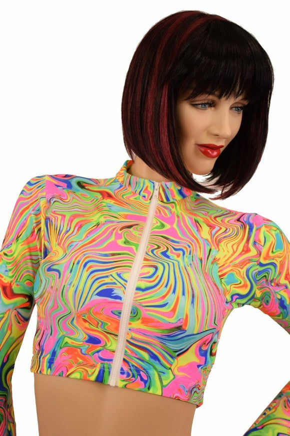 Neon Flux Zippered Crop Top - Coquetry Clothing