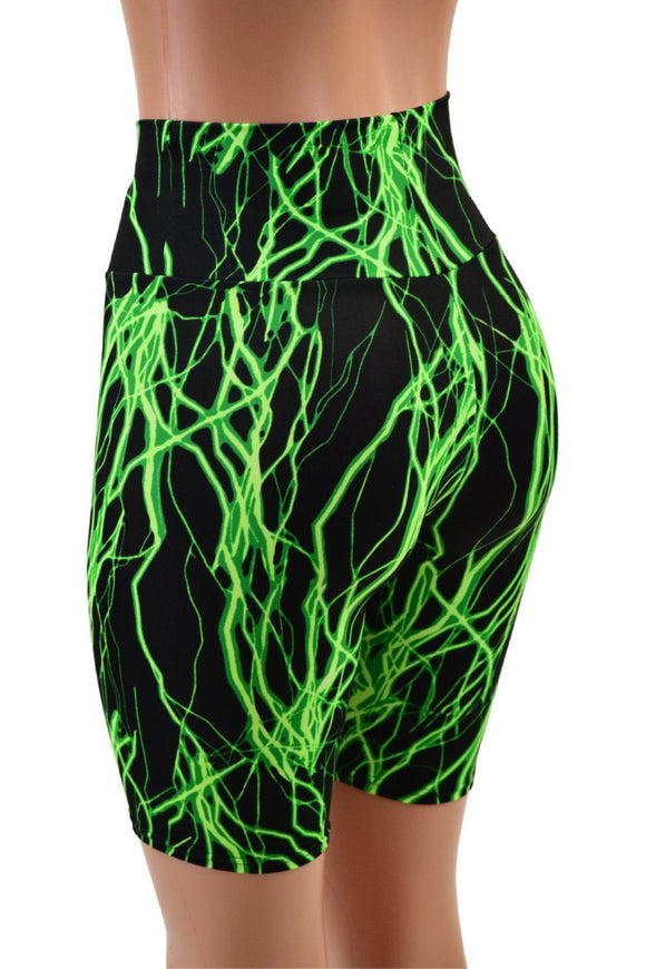 Neon Green Lightning High Waist Bike Shorts - Coquetry Clothing