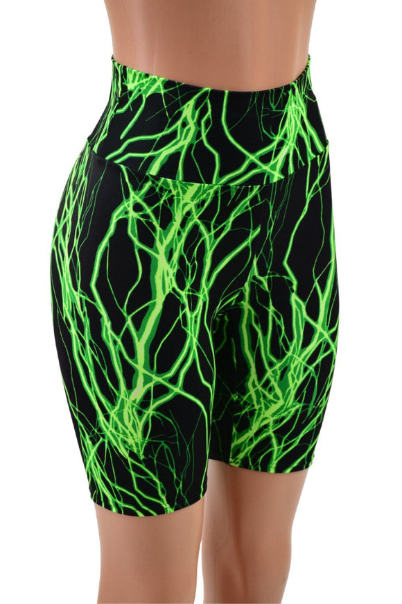 Neon Green Lightning High Waist Bike Shorts - Coquetry Clothing