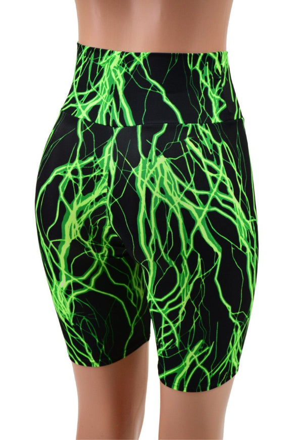 Neon Green Lightning High Waist Bike Shorts - Coquetry Clothing