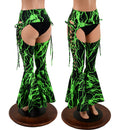Neon Green Lightning Lace Up Bell Bottom Chaps - Coquetry Clothing