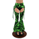 Neon Green Lightning Lace Up Bell Bottom Chaps - Coquetry Clothing