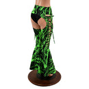 Neon Green Lightning Lace Up Bell Bottom Chaps - Coquetry Clothing