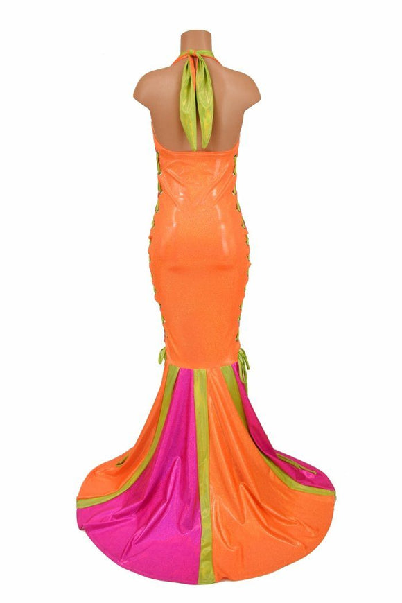 Neon Lace Up Halter Gown - Coquetry Clothing