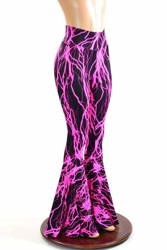 Neon Lightning High Waist Bell Bottom Flares - Coquetry Clothing
