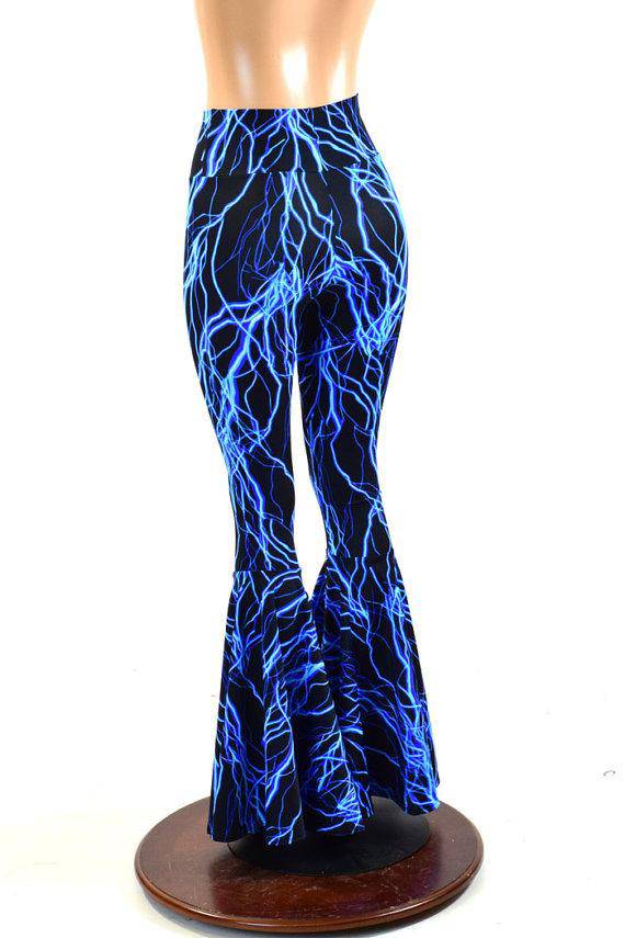 Neon Lightning High Waist Bell Bottom Flares - Coquetry Clothing