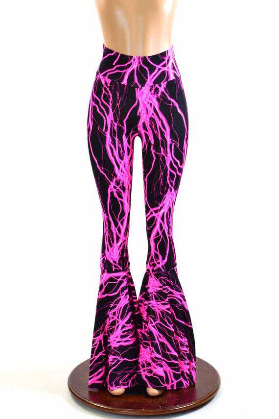 Neon Lightning High Waist Bell Bottom Flares - Coquetry Clothing