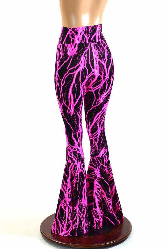 Neon Lightning High Waist Bell Bottom Flares - Coquetry Clothing