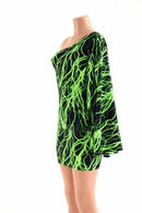 Neon Lightning One Shoulder Fan Sleeve Dress - Coquetry Clothing