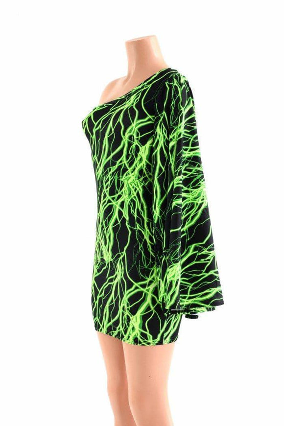 Neon Lightning One Shoulder Fan Sleeve Dress - Coquetry Clothing