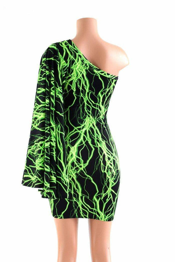 Neon Lightning One Shoulder Fan Sleeve Dress - Coquetry Clothing