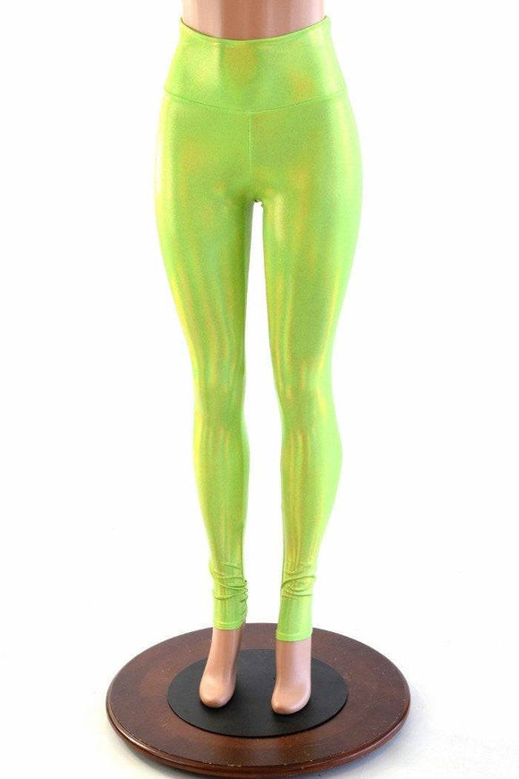 Neon Lime Holographic High Waist Leggings - Coquetry Clothing