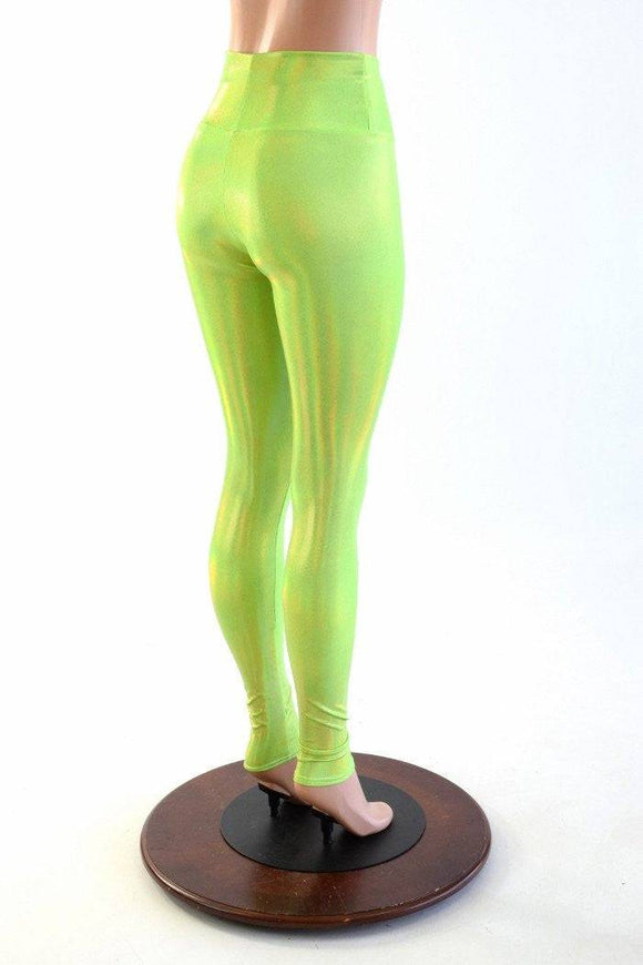 Neon Lime Holographic High Waist Leggings - Coquetry Clothing
