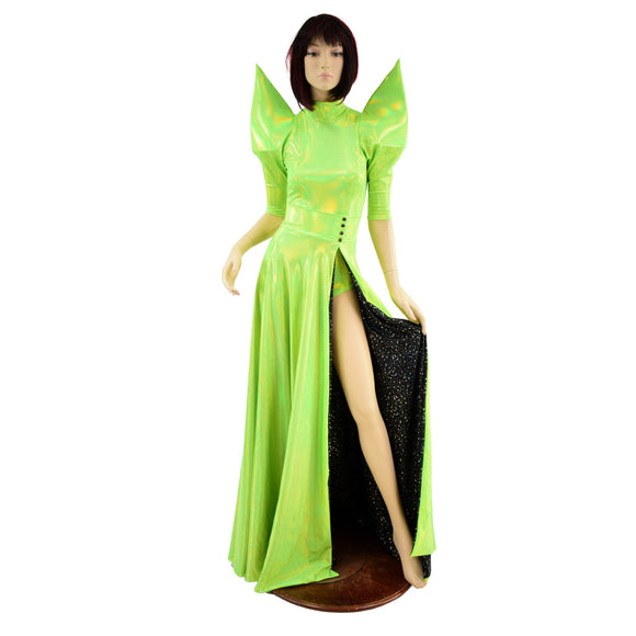 Neon Lime Holographic Romper and Breakaway Skirt Set - Coquetry Clothing