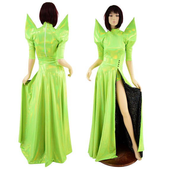 Neon Lime Holographic Romper and Breakaway Skirt Set - Coquetry Clothing