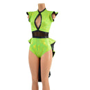Neon Lime Holographic Tuxedo Back Romper - Coquetry Clothing