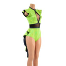 Neon Lime Holographic Tuxedo Back Romper - Coquetry Clothing