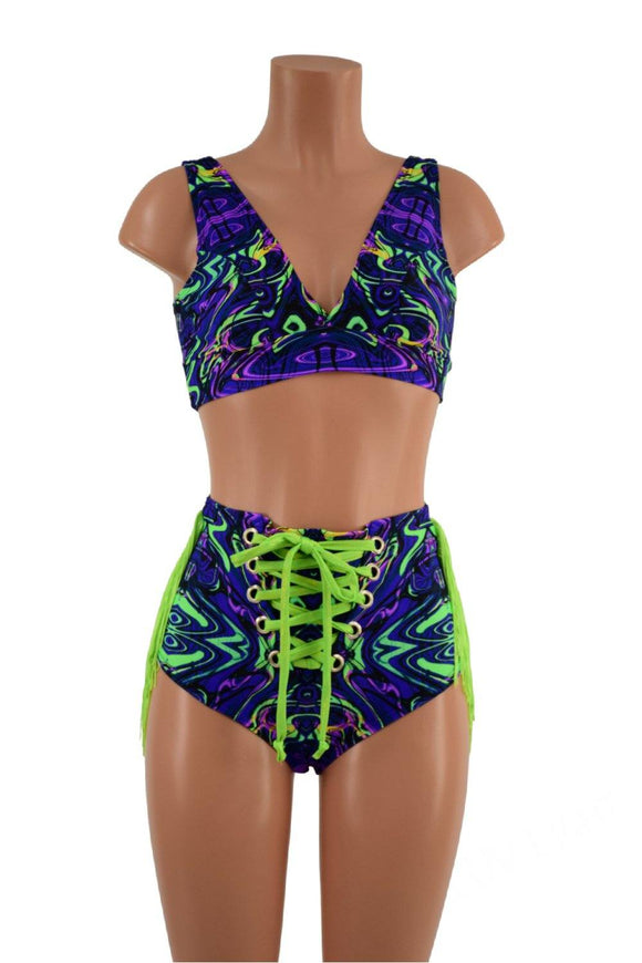 Neon Melt Fringe & Laceup Set - Coquetry Clothing