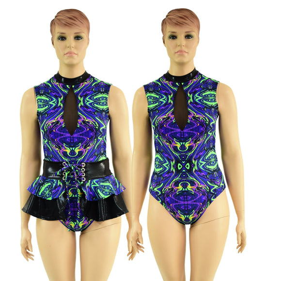 Neon Melt Keyhole Romper & Double Ruffle Mini Laceup Skirt Set - Coquetry Clothing