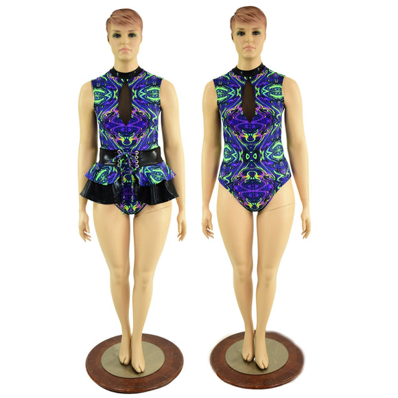 Neon Melt Keyhole Romper & Double Ruffle Mini Laceup Skirt Set - Coquetry Clothing