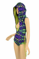 Neon Melt Plunging V Neck Hooded Romper - Coquetry Clothing