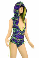 Neon Melt Plunging V Neck Hooded Romper - Coquetry Clothing