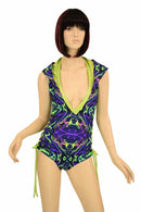 Neon Melt Plunging V Neck Hooded Romper - Coquetry Clothing