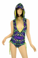 Neon Melt Plunging V Neck Hooded Romper - Coquetry Clothing