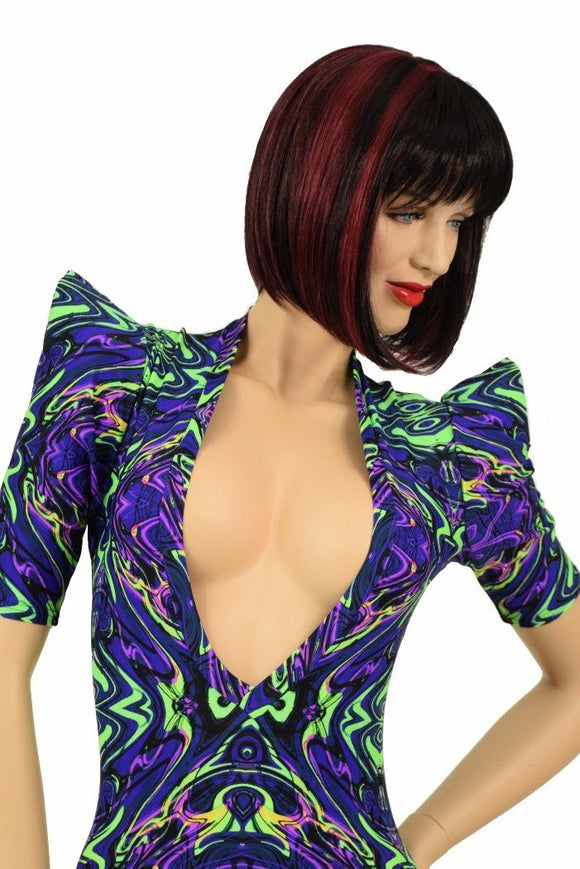 Neon Melt Sharp Shoulder Catsuit - Coquetry Clothing