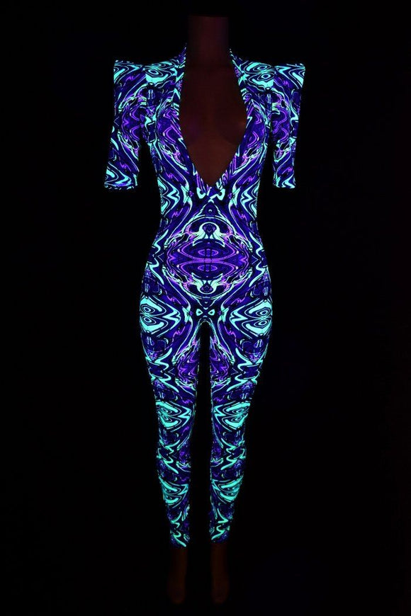 Neon Melt Sharp Shoulder Catsuit - Coquetry Clothing