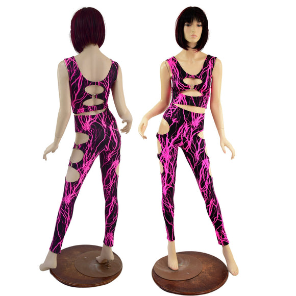 Neon O - Ring Leggings and Crop Top Set in Pink Lightning - Coquetry Clothing