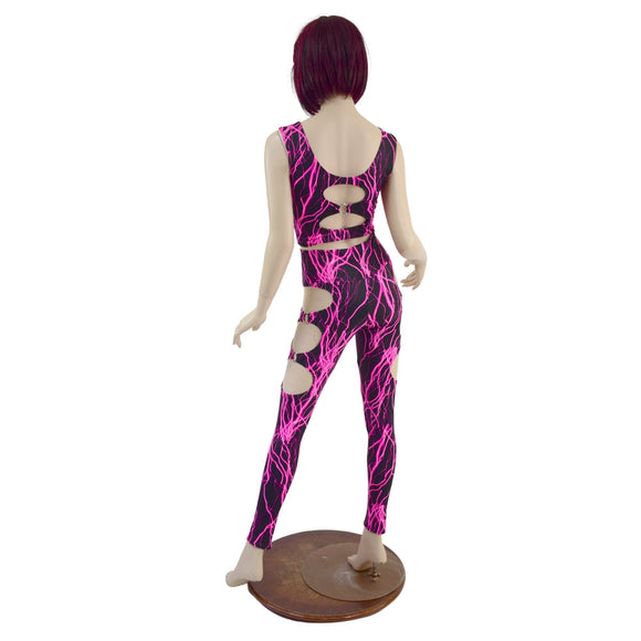 Neon O - Ring Leggings and Crop Top Set in Pink Lightning - Coquetry Clothing