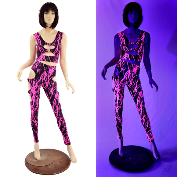 Neon O - Ring Leggings and Crop Top Set in Pink Lightning - Coquetry Clothing