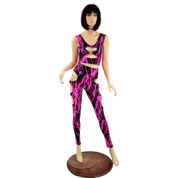 Neon O - Ring Leggings and Crop Top Set in Pink Lightning - Coquetry Clothing