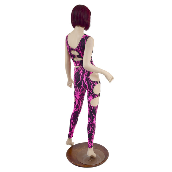 Neon O - Ring Leggings and Crop Top Set in Pink Lightning - Coquetry Clothing