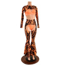 Neon Orange Lightning Chaps, Bolero, Starlette Bralette, and 2.0 Thong Set - Coquetry Clothing