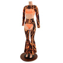 Neon Orange Lightning Chaps, Bolero, Starlette Bralette, and 2.0 Thong Set - Coquetry Clothing