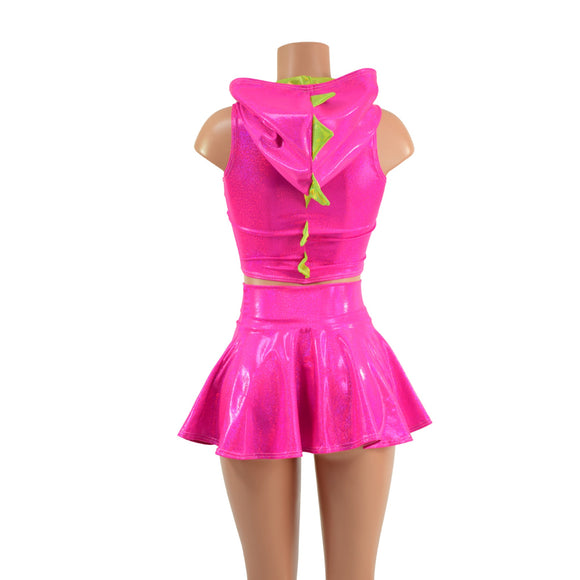 Neon Pink and Lime Dragon Crop Hoodie & Skirt Set - Coquetry Clothing