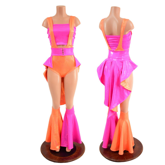 Neon Pink and Orange 5PC Romper Set - Coquetry Clothing